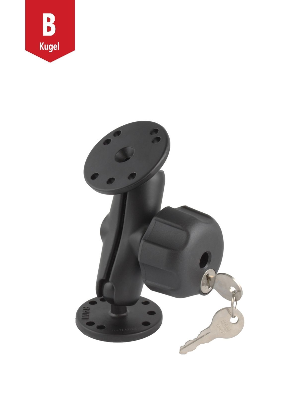 RAM Mounts Aufbau-Set mit Sicherungschloss - B-Kugel (1 Zoll) - 2x Runde Basisplatten (AMPS) - Mittlerer Verbindungsarm (ca. 94,74 mm)