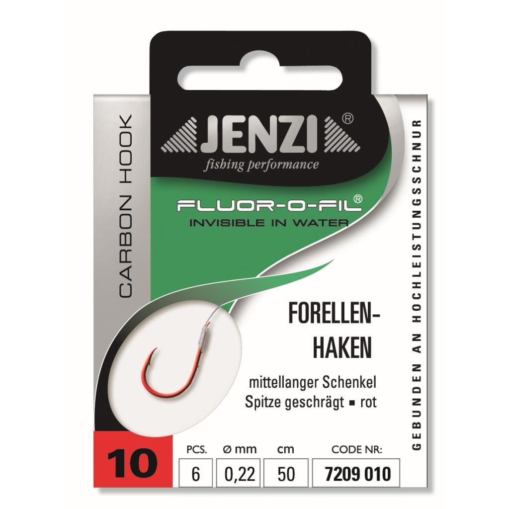 Jenzi Forellenhaken, Gebunden an Fluor Carbon, Größe 10, 0,22 mm, 50 cm