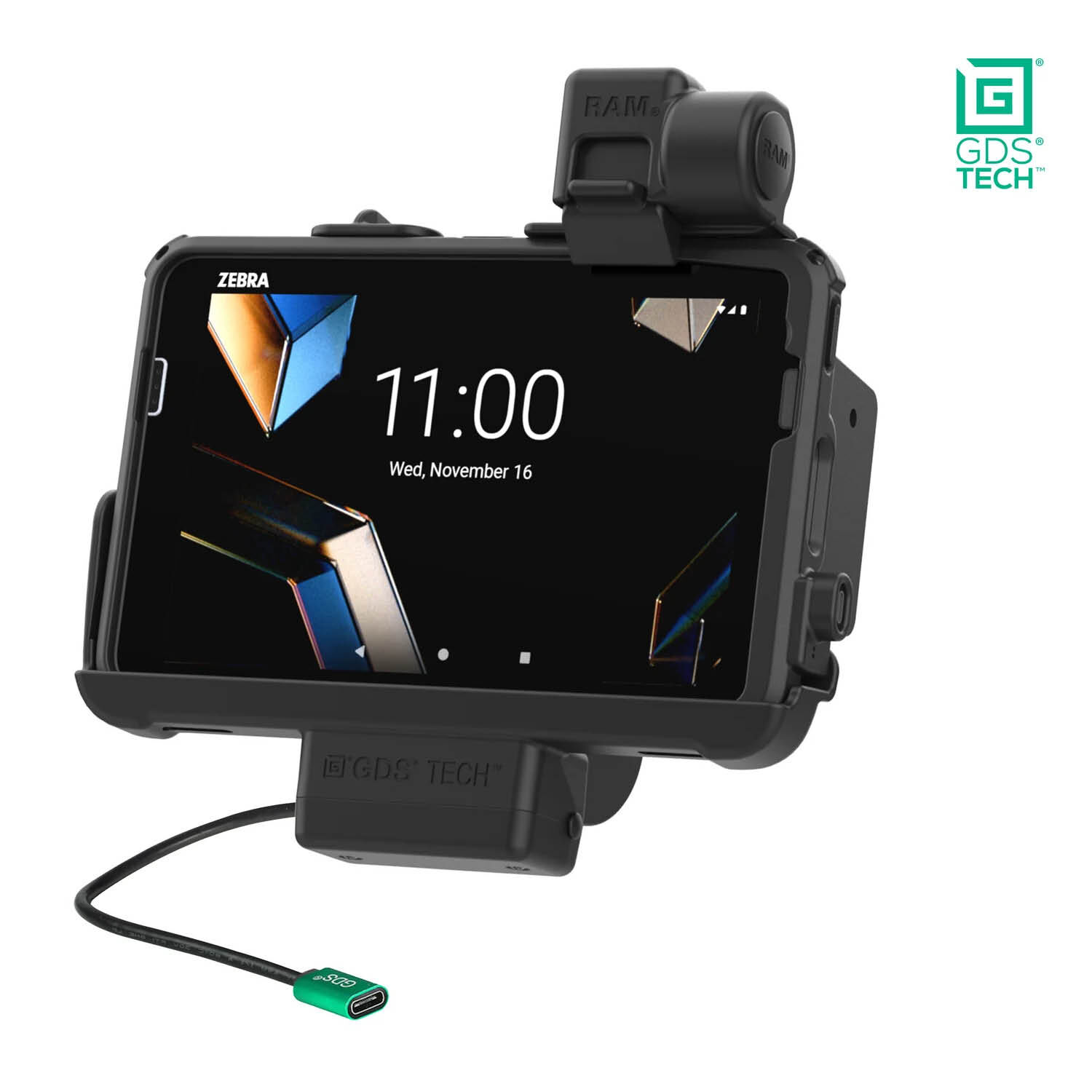 RAM Mounts GDS Form-Fit Halteschale (Schnappverschluss) für Zebra ET40 & ET45 (8") Tablets in IntelliSkin Schutzhülle - USB-C Anschluss