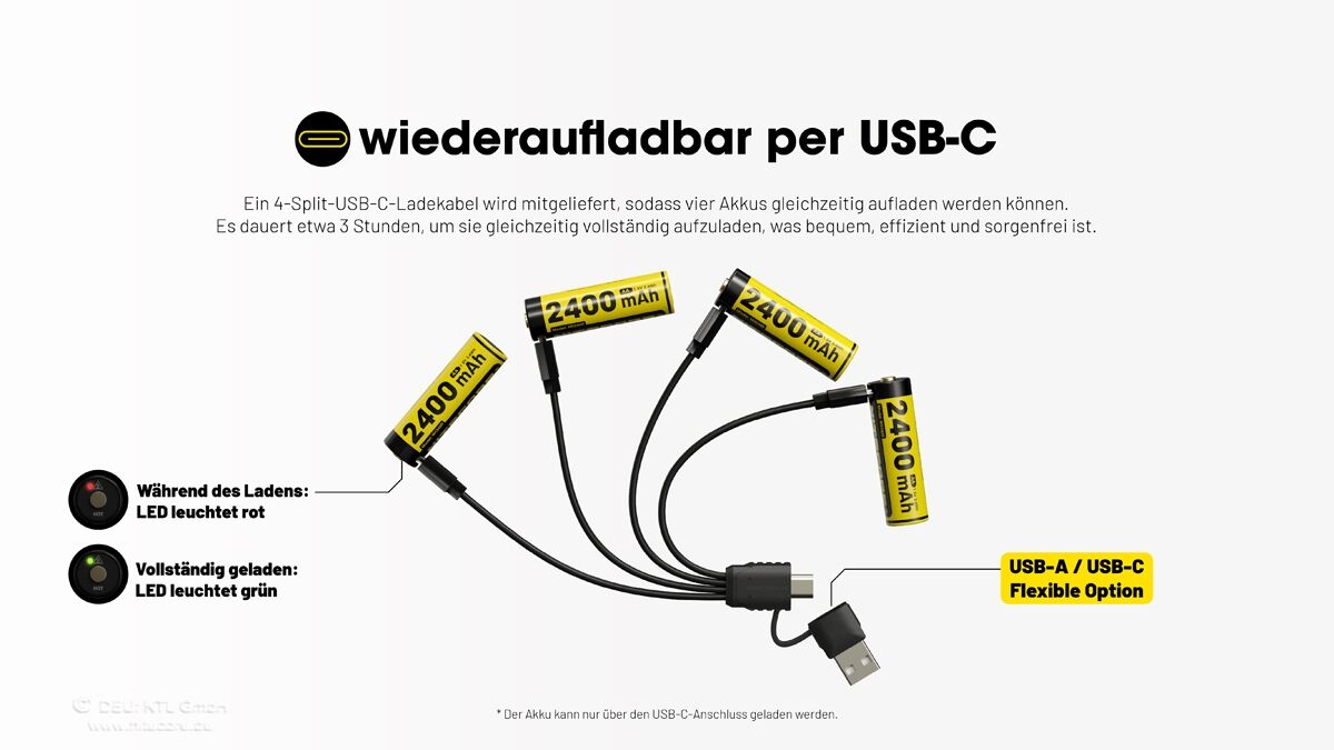 Nitecore Li-Ion Akku, 1,5V, USB-C, 2400mAh, 4er