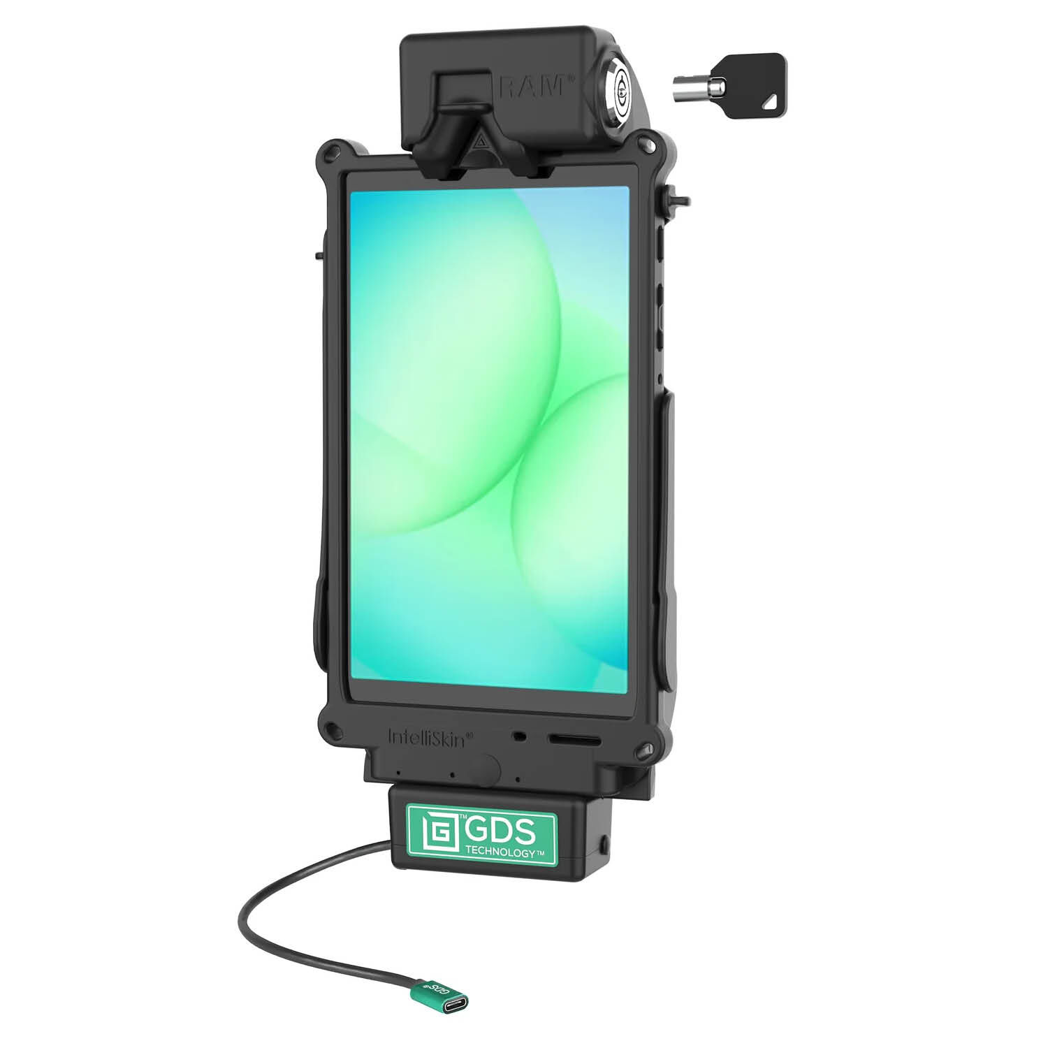 RAM Mounts GDS Tough-Dock Halteschale (Schlüsselverriegelung) für Samsung Tab A7 Lite (8.7“) & A9 - in IntelliSkin Next Gen Schutzhülle - USB-C-Anschluss