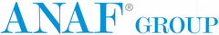 Das blaue Firmenlogo der Marke ANAF Group mit Serifenschrift auf weißem Hintergrund.