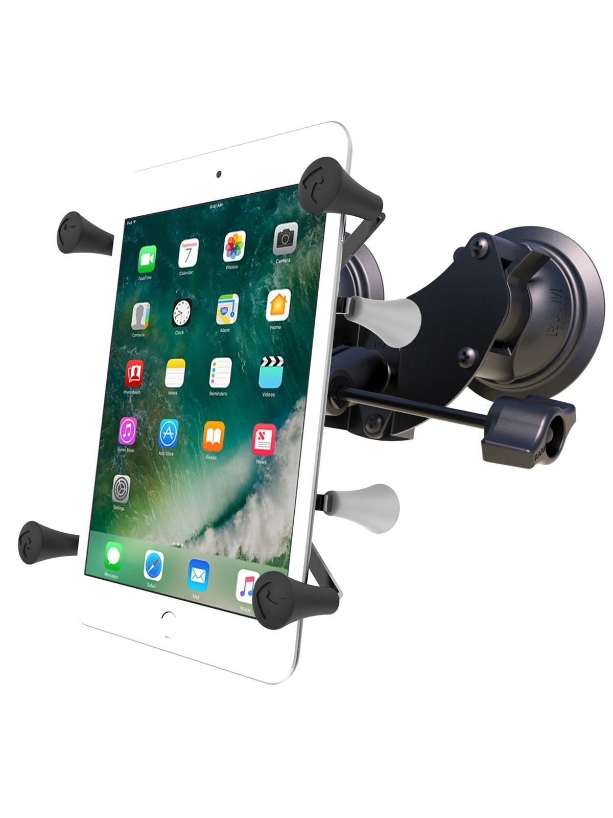 RAM Mounts Doppel-Saugfuss-Halterung für 7-8 Zoll Tablets - B-Kugel (1 Zoll), X-Grip Halteschale, mittlerer Verbindungsarm (langer Feststellhebel)