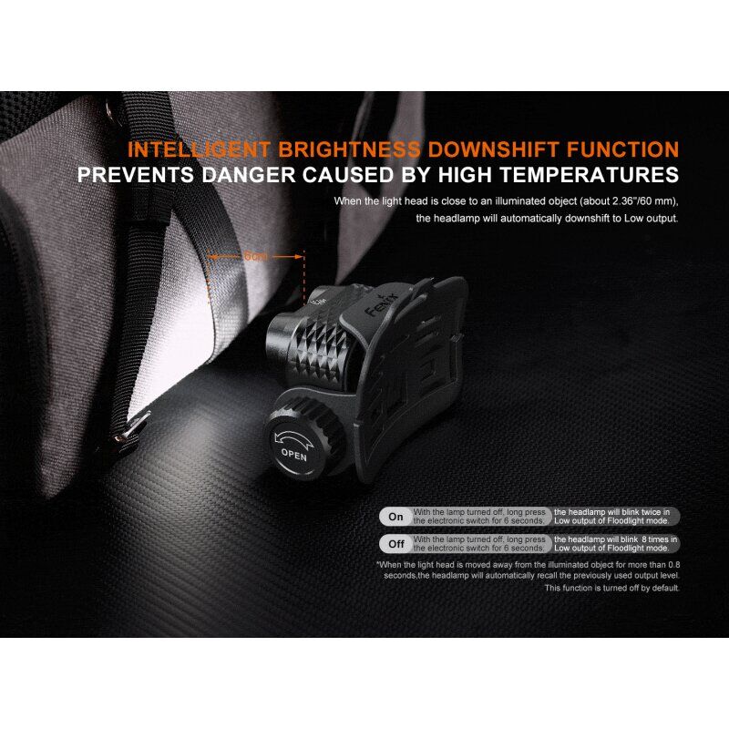 Die Fenix HM75R Pro Stirnlampe reduziert automatisch die Helligkeit bei Annäherung an ein Objekt.