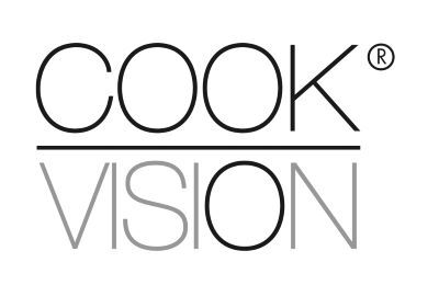 Das schwarze Markenlogo von CookVision mit integriertem eingetragenem Markenzeichen.