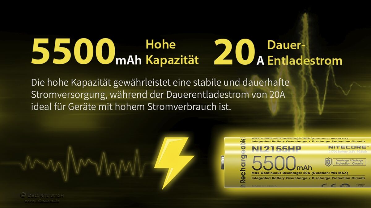 Nitecore 21700 Akku, 5500mAH, NL2155HP