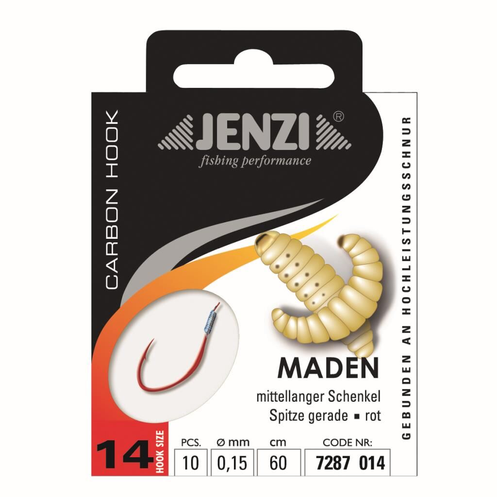 Jenzi Zielfisch-Haken, Madenhaken, Gebunden, Größe 14, 0,15 mm, 60 cm
