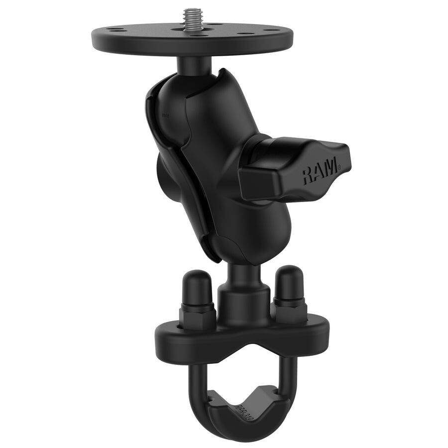 RAM Mounts Kamerahalterung (kurz) für Lenker/Rohre mit 1/4"-20 Gewindestift - mit Klemmschelle, B-Kugel (1 Zoll), im Polybeutel
