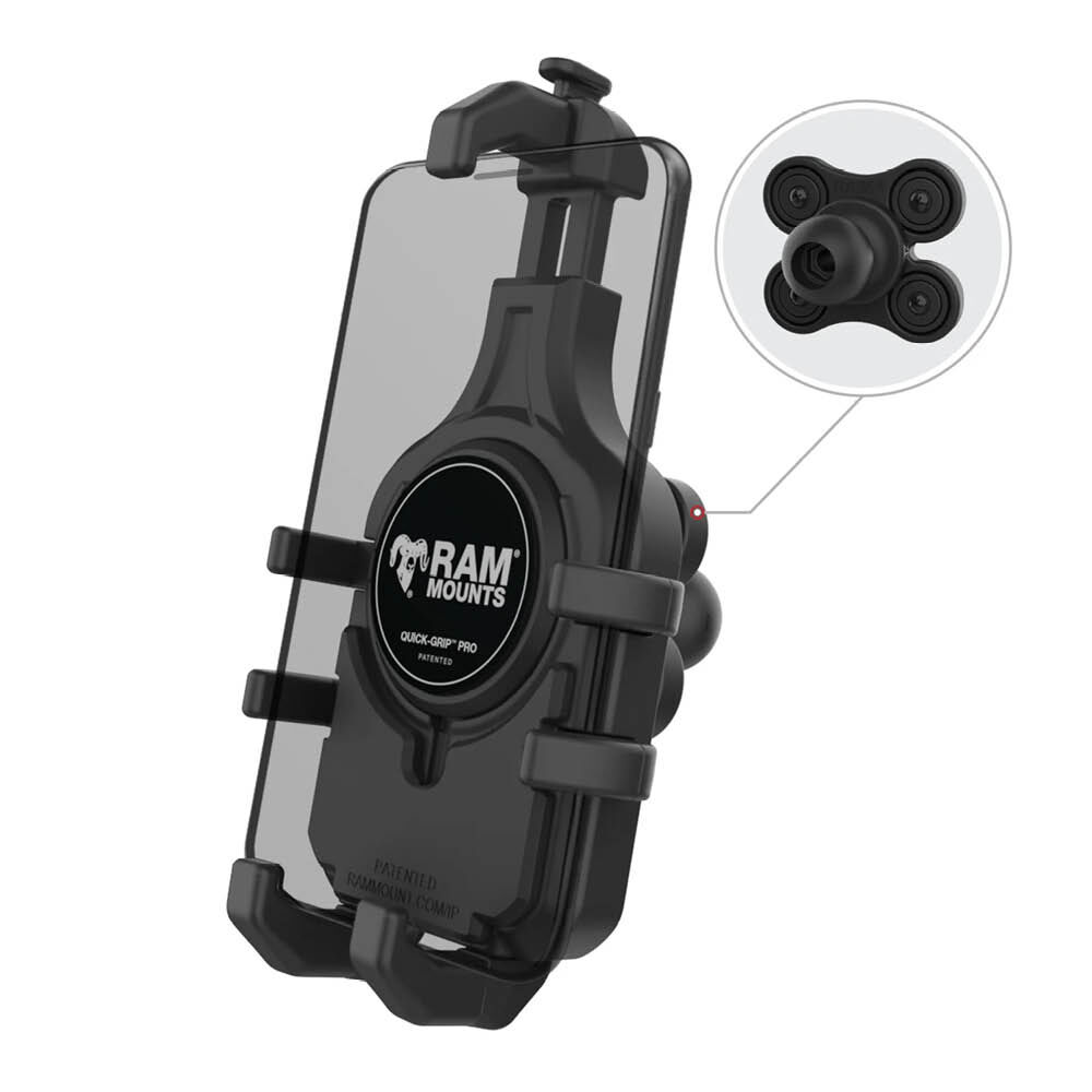 RAM Mounts Quick-Grip Pro Universalhalterung für Smartphones - Mit Vibrationsdämpfung (B-Kugel - 1 Zoll) - Bis 95,25 mm Breite - Mag-Safe Kompatible - Schrauben-Set