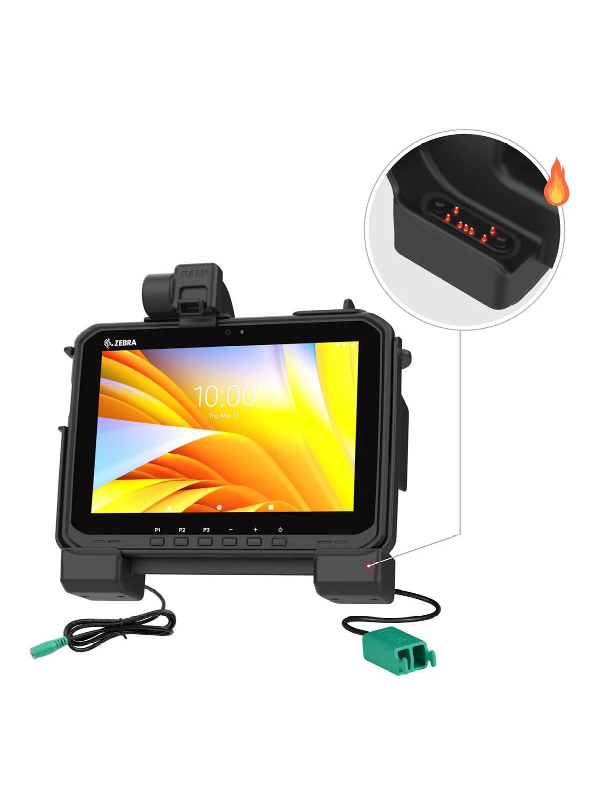 RAM Mounts Form-Fit Halteschale für Zebra ET60 & ET65 Tablets - mit & ohne Tastatur - Beheizte Pogo-Pins - 5.5mm DC & Dual USB-A-Anschluss