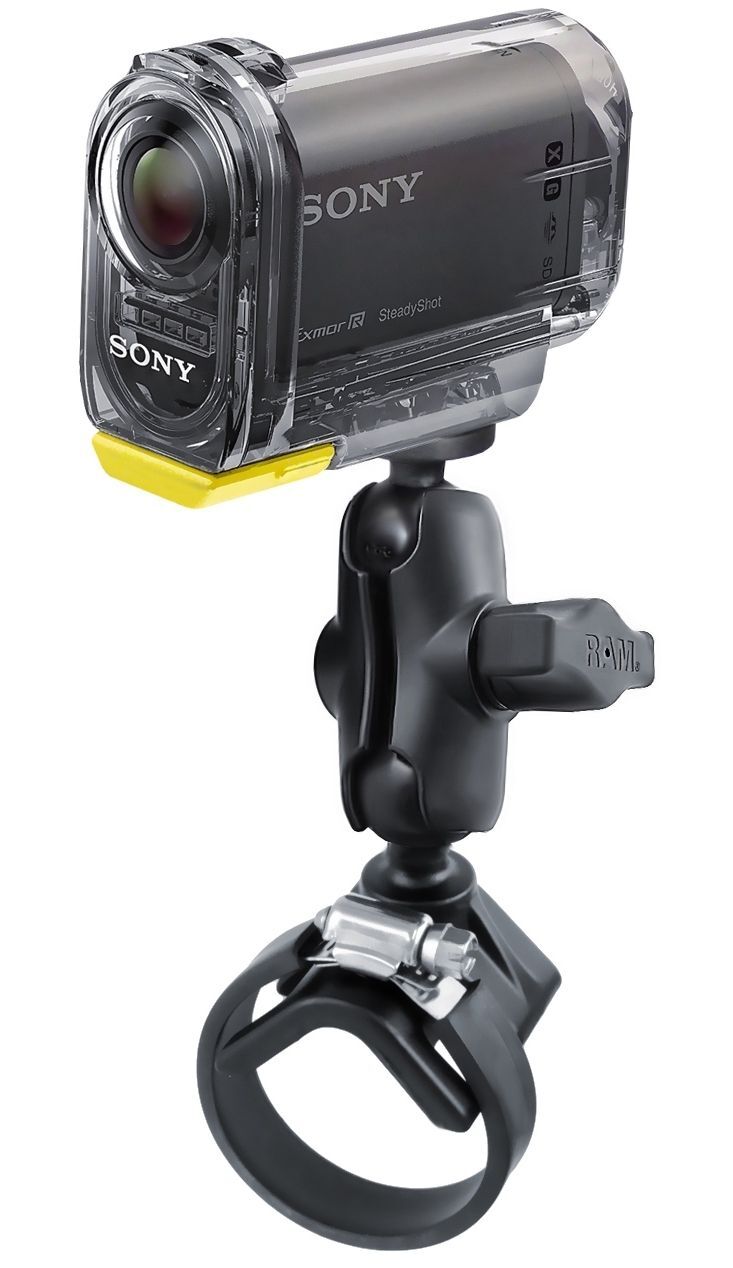 RAM Mounts Kamera-Halterung (kurz) für Lenker/Rohre mit 1/4"-20 Gewindestift - mit Klemmschelle, B-Kugel (1 Zoll), im Polybeutel