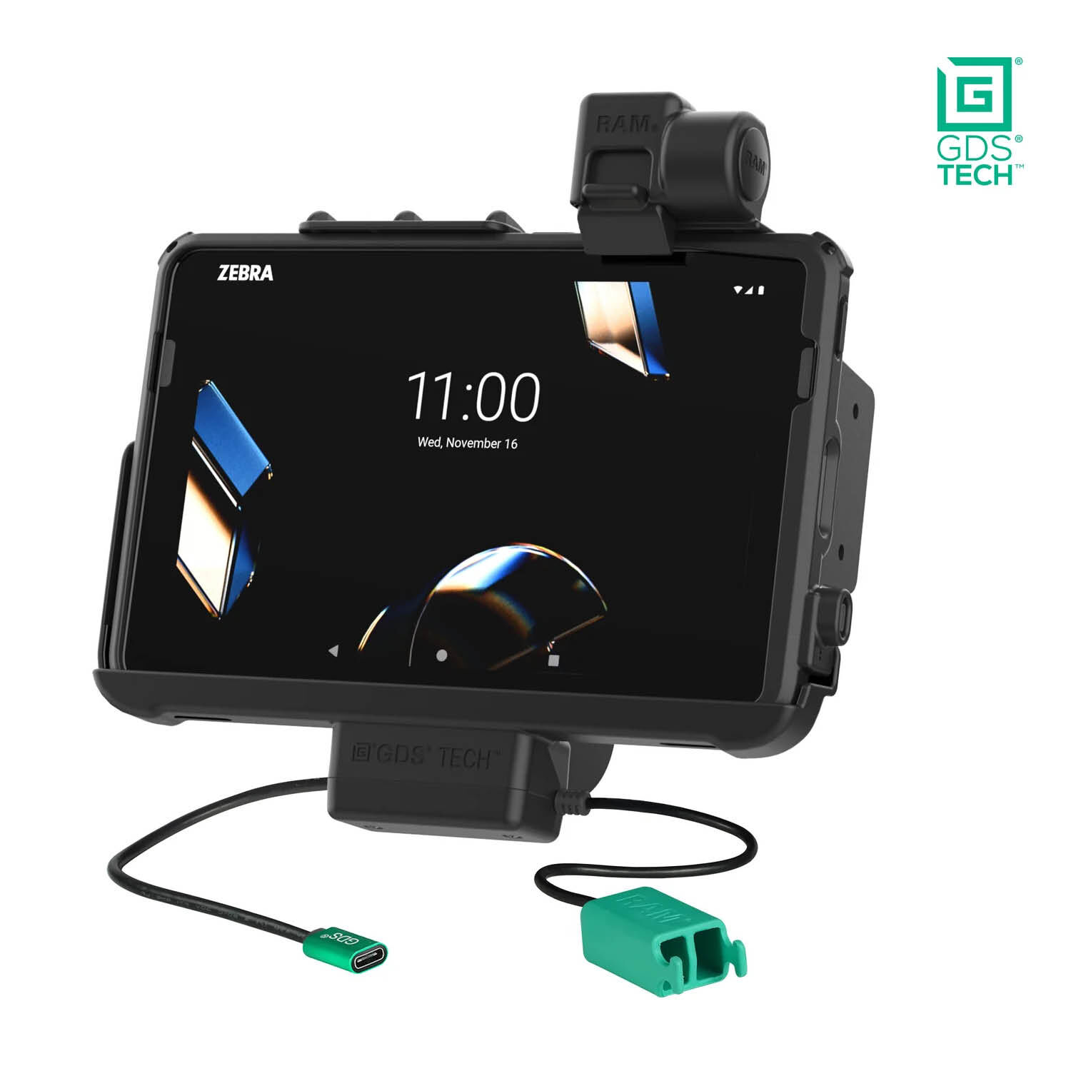 RAM Mounts GDS Form-Fit Halteschale (Schnappverschluss) für Zebra ET40 & ET45 (10“) Tablets in IntelliSkin Schutzhülle - USB-C & Dual USB-A-Anschluss