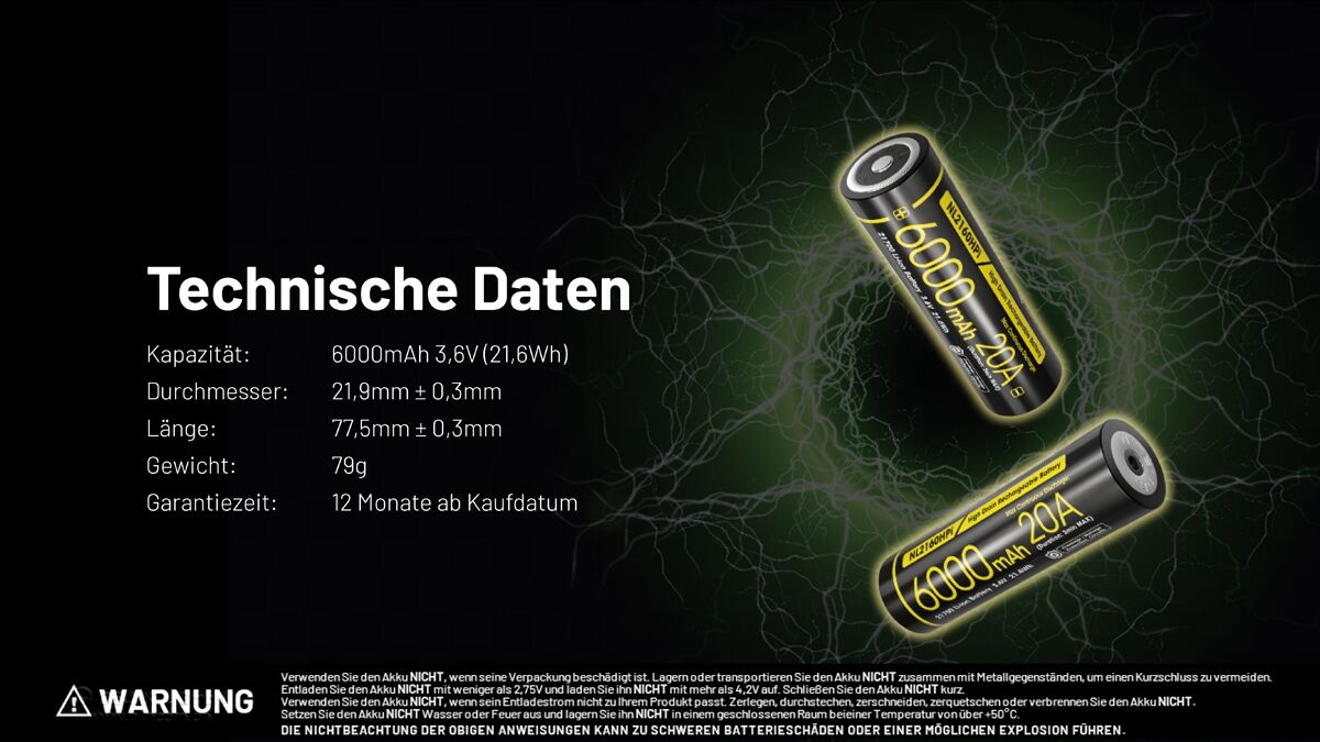 Nitecore LI-Ion Akku 21700, 6000mAH, NL2160HPI