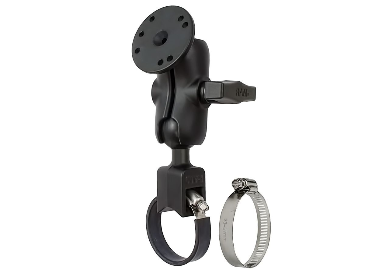 RAM Mounts Set für Lenker/Rohre - Klemmschelle, kurzer Verbindungsarm, runde Basisplatte (AMPS), C-Kugel (1,5 Zoll), im Polybeutel