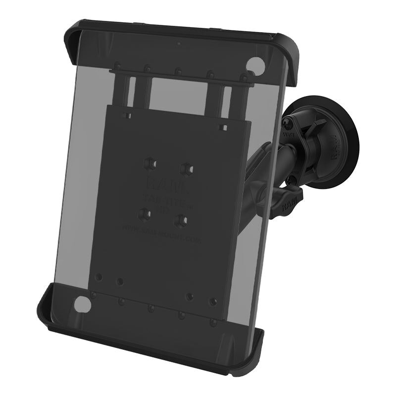 RAM Mounts Saugfuss-Halterung für 10 Zoll Tablets - mittlerer Verbindungsarm, Diamond-Basisplatte (Trapez), runde Basisplatte (AMPS), Tab-Tite Haltesc