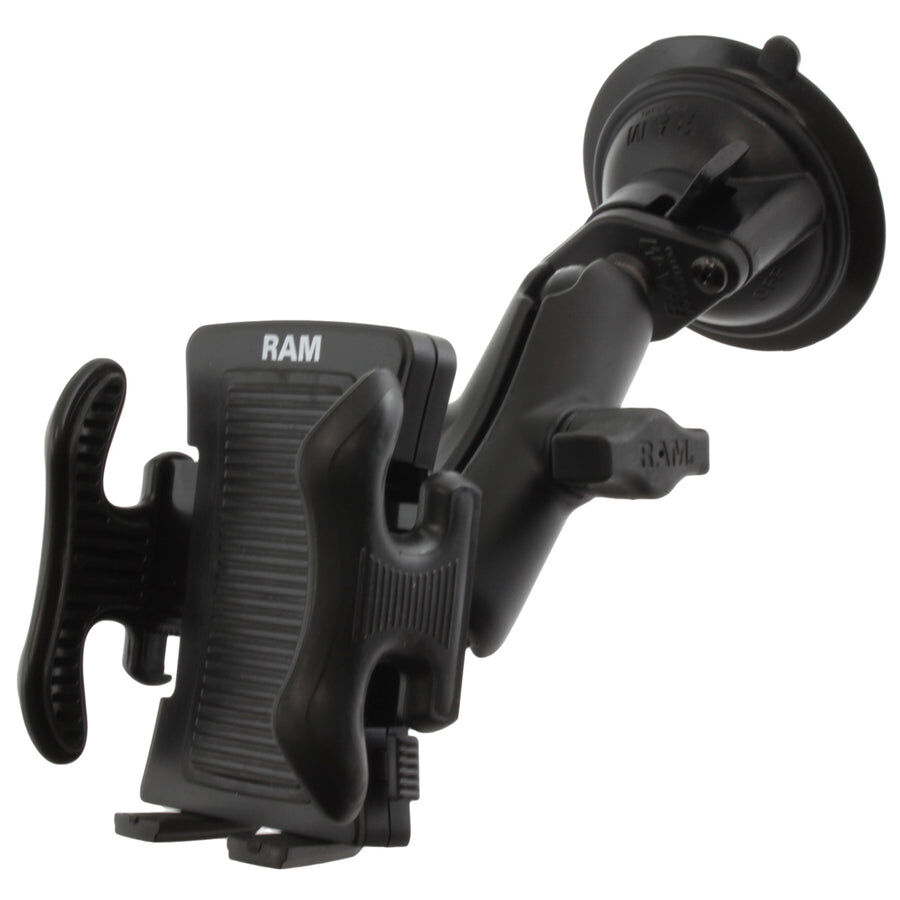 RAM Mounts Universal Saugfuss-Halterung für elektronische Geräte - mittlerer Verbindungsarm, 2x Diamond-Basisplatte (Trapez), Halteschale, B-Kugel (1