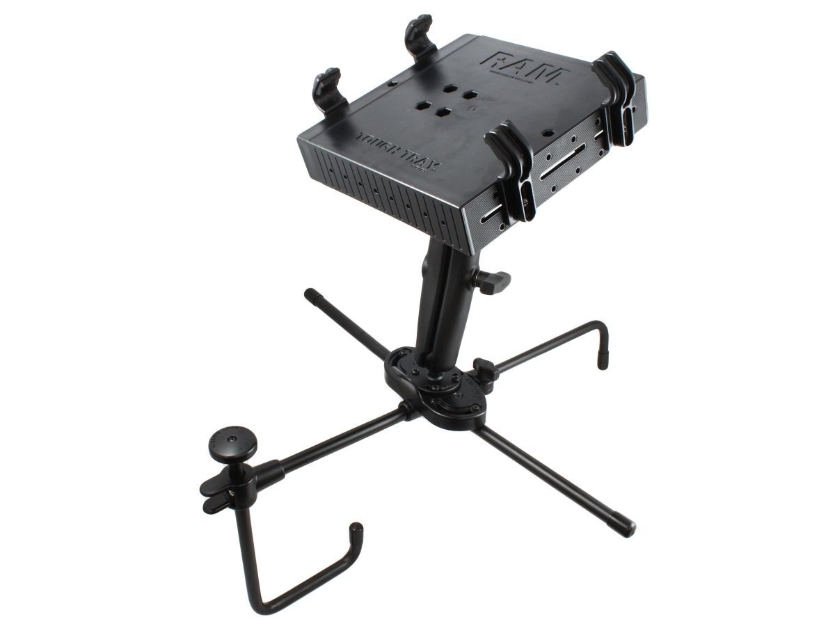 RAM Mounts Seat-Mate Sitzbefestigung mit Tough Tray Laptop-/Drucker-Halteschale - 2x runde Basisplatte (AMPS), langer Verbindungsarm, C-Kugel (1,5 Zol
