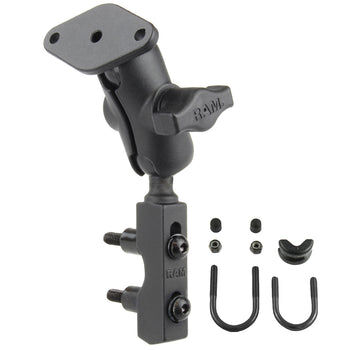 RAM Mounts Motorrad-Set für Lenker, Bremse & Kupplung - B-Kugel (1 Zoll) - 1x Diamond (Trapez) Basisplatte (AMPS) - Kurzer Verbindungsarm (ca. 61,46 mm) - 1x U-Bügel Basis (Klemmbereich 12,7 - 31,75 mm)