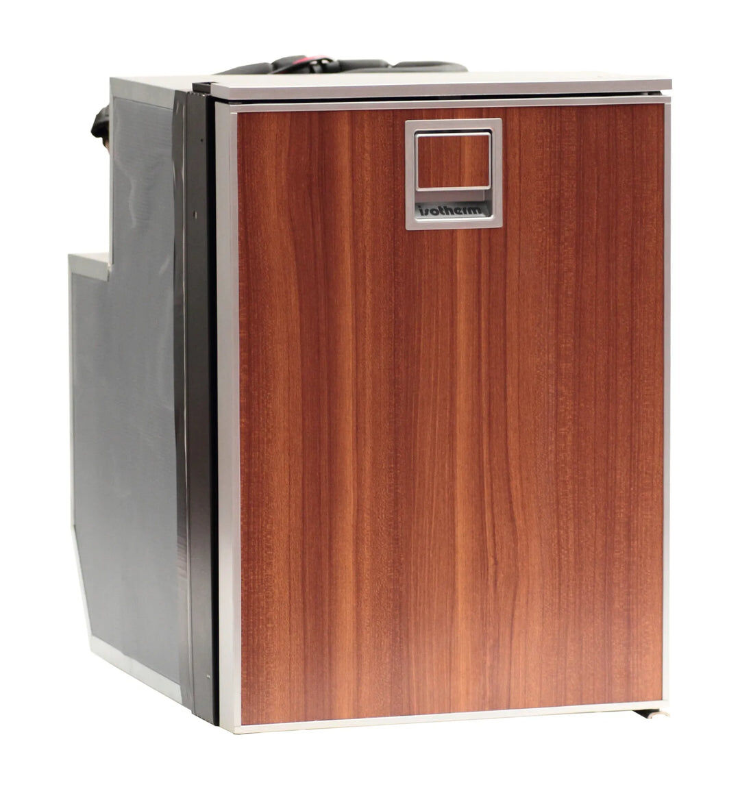 Das Isotherm Frontpanel Teak CR130EL von Indel Webasto Marine zeigt sich in einer edlen Teakholzoptik mit silberner