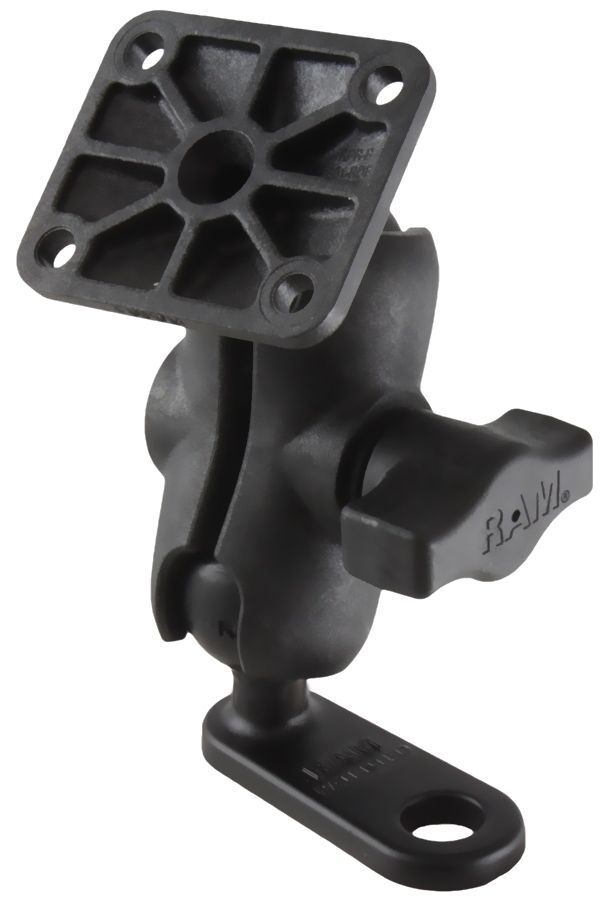 RAM Mounts Verbundstoff Motorrad-Set - Adapter mit 11 mm Bohrung (Aluminium), kurzer Verbindungsarm, rechteckige Basisplatte, B-Kugel (1 Zoll), im Pol