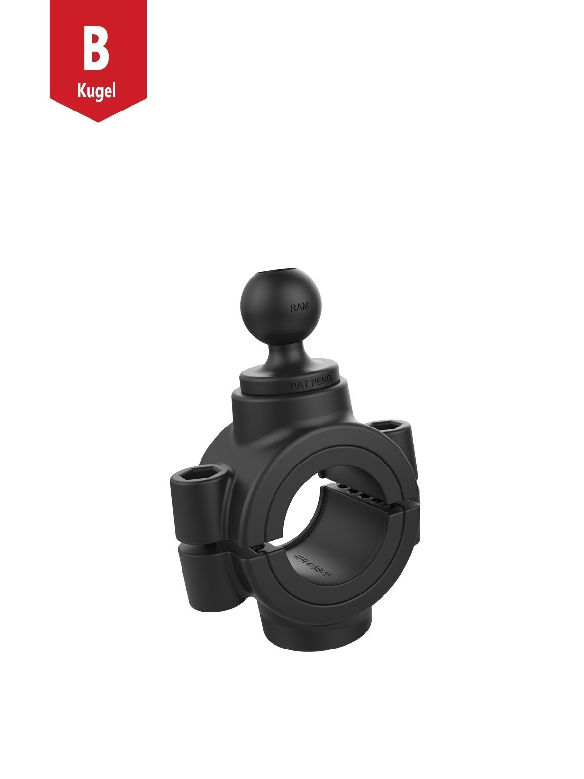 RAM Mounts Torque Rohrschelle für 38,1 - 50,8 mm Durchmesser - mit abschraubbarer Pin-Lock B-Kugel (1 Zoll), im Polybeutel