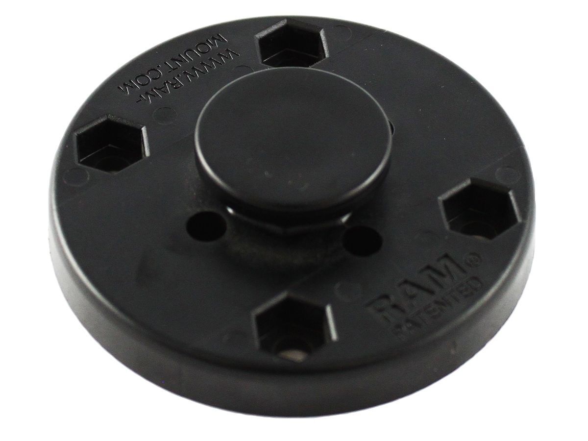 RAM Mounts runde Verbundstoff-Basis mit mittigem Octagon-Sockel - AMPS-Lochraster, ca. 64 mm Durchmesser, im Polybeutel