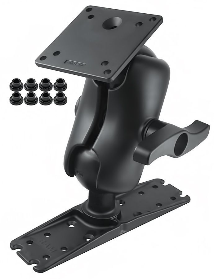 RAM Mounts Aufbau-Set - Adapterplatte (76,2 x 279,4 mm), kurzer Verbindungsarm (ca. 185 mm), VESA-Platte (75x75 u. 100x100 mm Lochraster) E-Kugel (3,3
