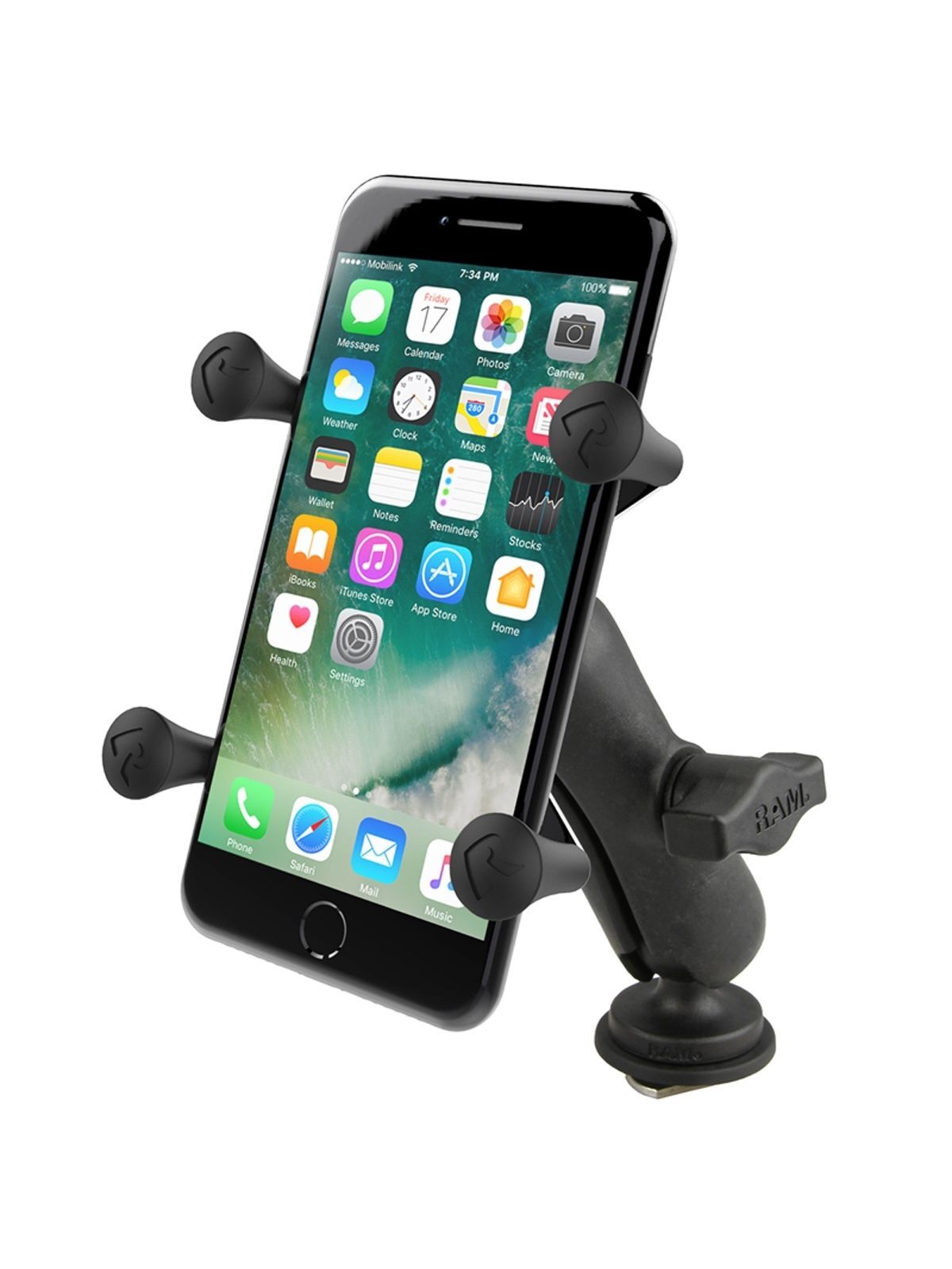 RAM Mounts Universal X-Grip-Set Smartphones für Tough-Track Schienen - Kugel mit T-Slot, mittlerer Verbindungsarm, X-Grip Halteklammer für Smartphones