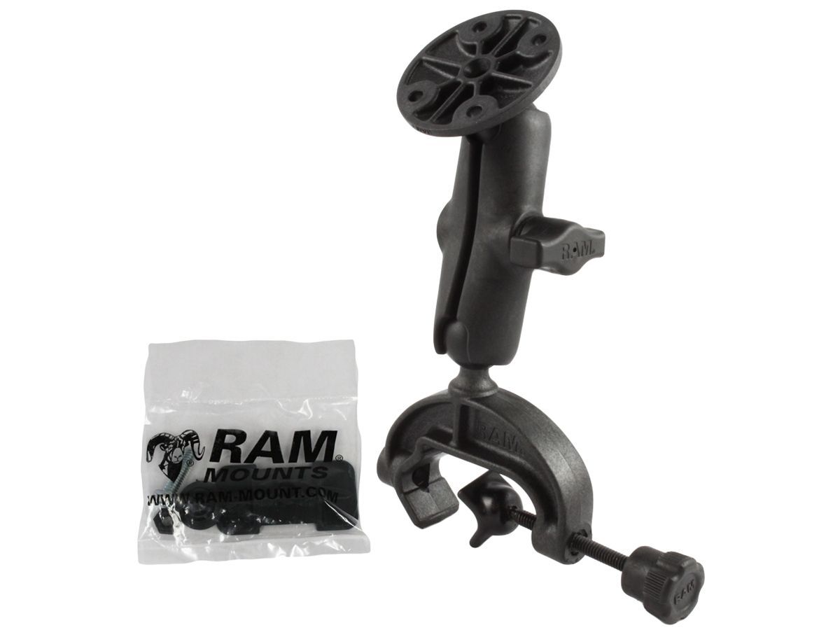 RAM Mounts Verbundstoff-Set für Rohre/Stangen - Schraubklammer, mittlerer Verbindungsarm, runde Basisplatte, Schrauben-Set, B-Kugel (1 Zoll), im Polyb