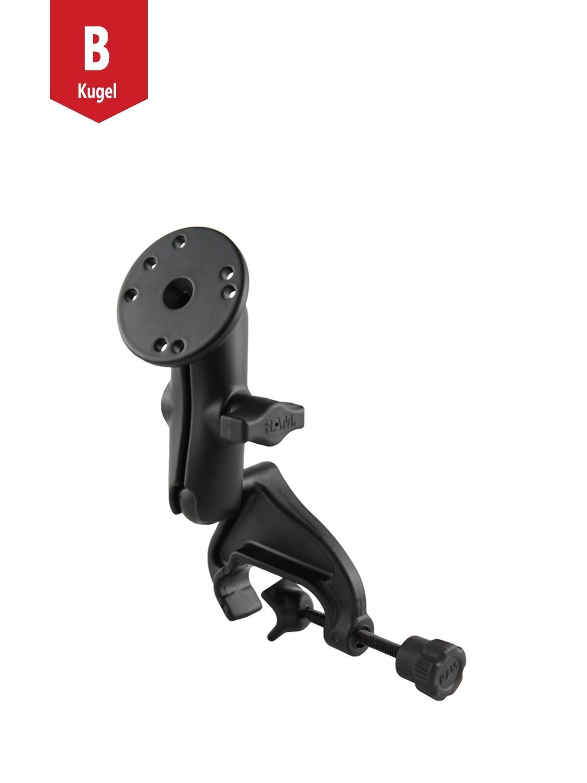 RAM Mounts Luftfahrt-Set - B-Kugel (1 Zoll) - Steuerhorn-Klammer (15,87 - 31,75 mm Klemmbereich) - Mittlerer Verbindungsarm (ca. 94,74 mm) - Runde Basisplatte (4-Loch AMPS)