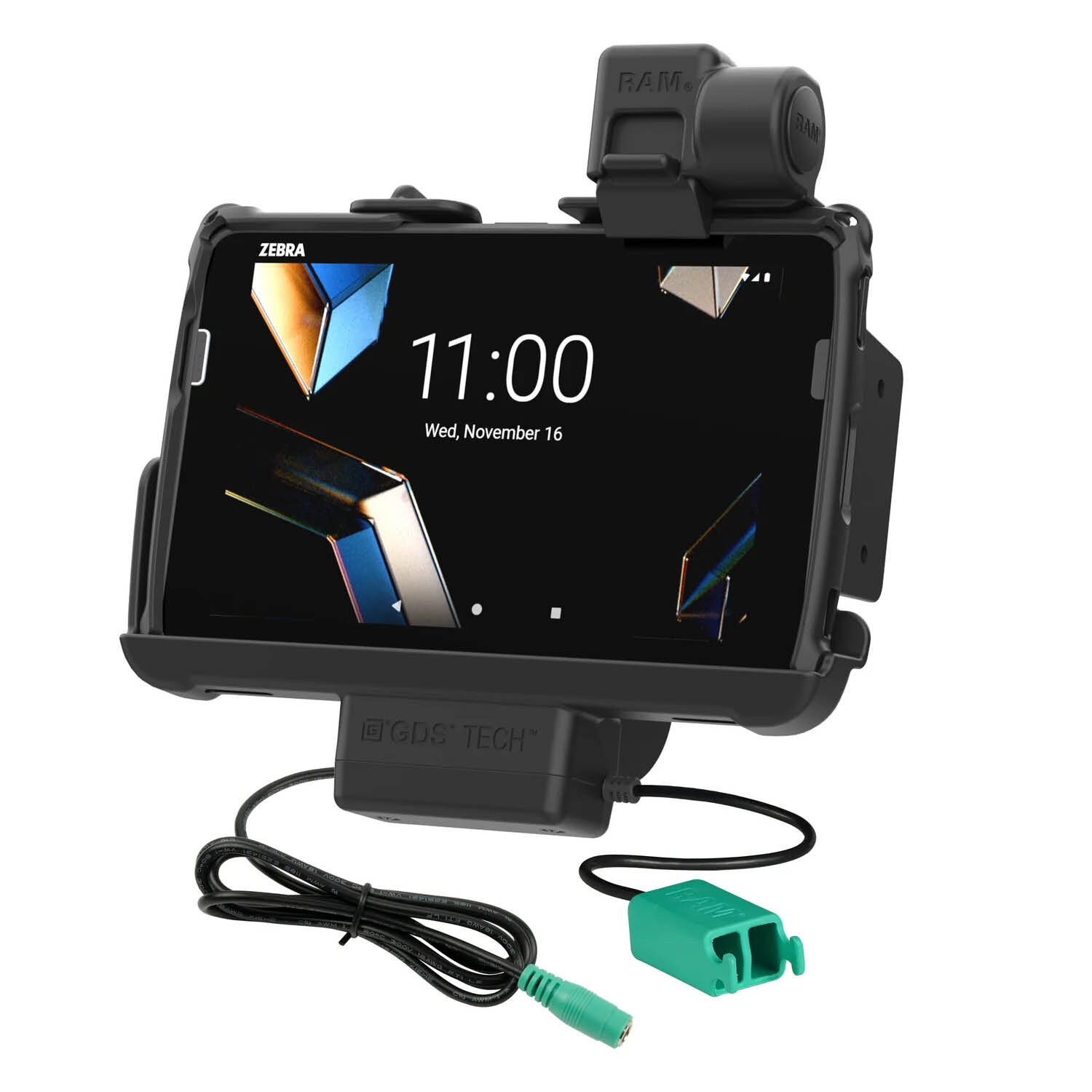 RAM Mounts Form-Fit Halteschale (Schnappverschluss) für Zebra ET40 & ET45 (8“) Tablets - In Rugged Boot - 5.5mm DC & Dual USB-A-Anschluss