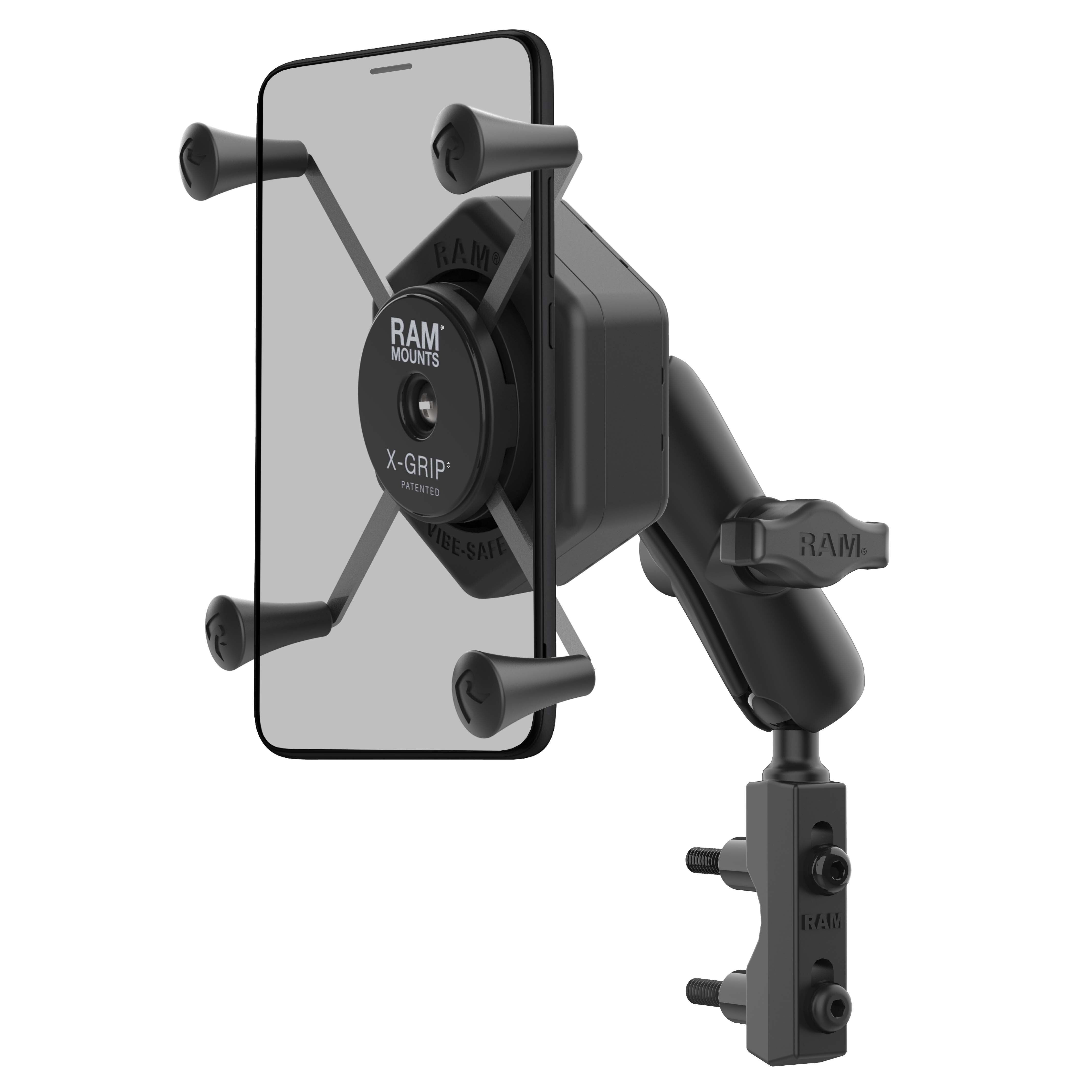RAM Mounts X-Grip Motorrad-Halterung für Smartphones bis 114,3 mm Breite mit Vibe-Safe Adapter - B-Kugel (1 Zoll), mittlerer Verbindungsarm