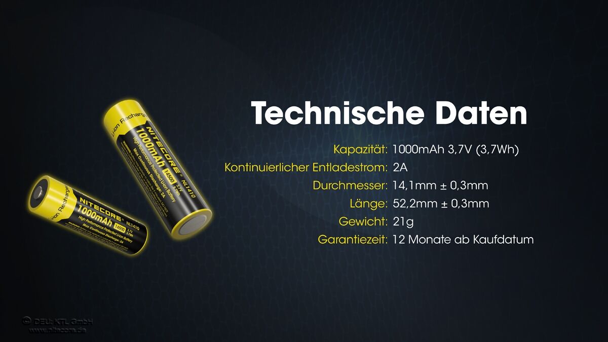 Nitecore 14500 Akku 1000mAh - NL1410