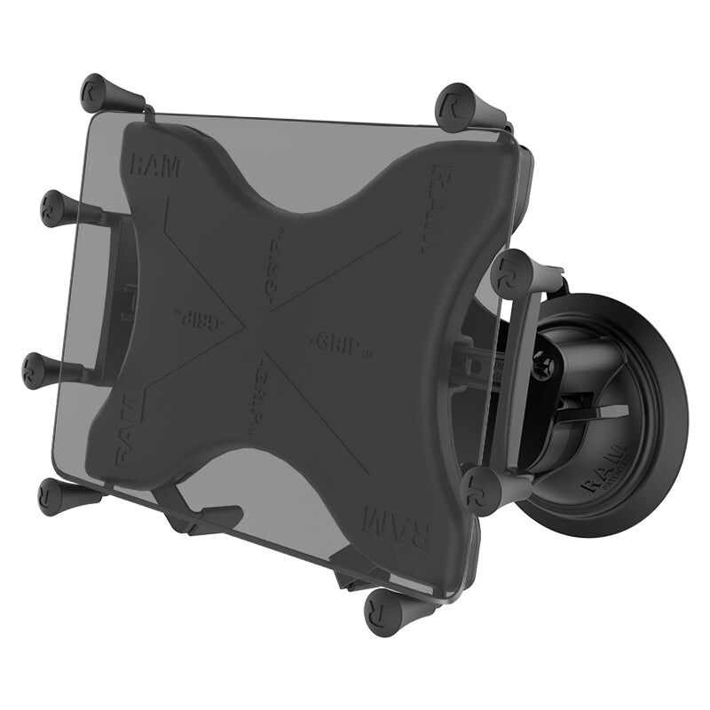 RAM Mounts Doppel-Saugfuss-Halterung für 9-10 Zoll Tablets - B-Kugel (1 Zoll), X-Grip Halteschale, kurzer Verbindungsarm (mit langem Feststellhebel)