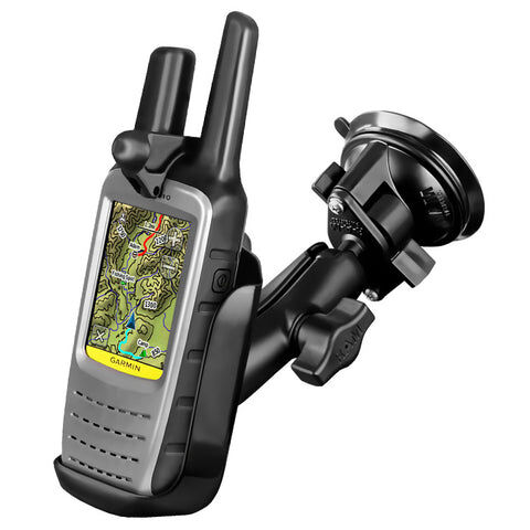 RAM Mounts Saugfuss-Halterung Garmin Rino 610 - mittlerer Verbindungsarm, 2x Diamond-Basisplatte (Trapez), Halteschale, B-Kugel (1 Zoll)