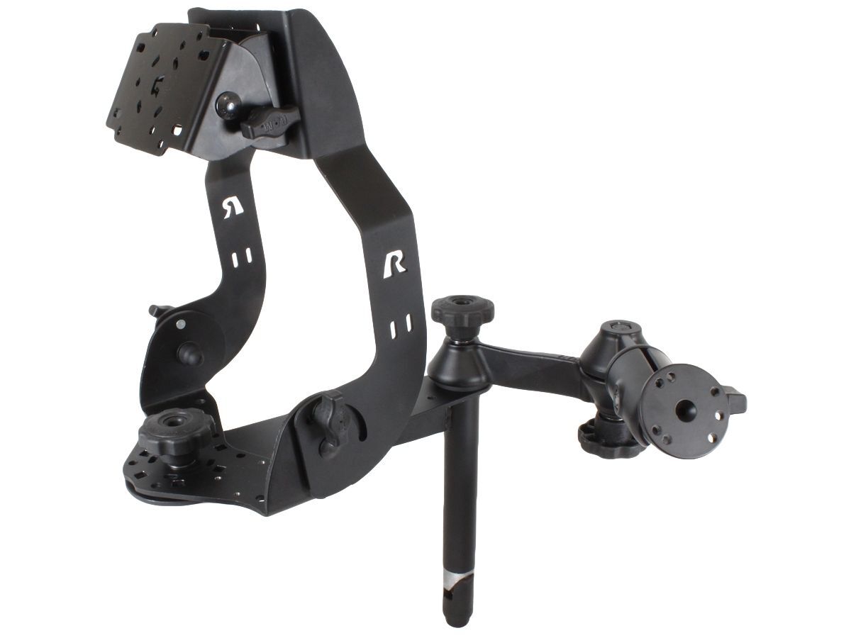 RAM Mounts Display-Halterung, schwenkbar - Tele-Post (203,2 mm lang), mit zusätzlichem Schwenkarm (hinten, Anbindung runde Basisplatte), D-Kugel (2,25