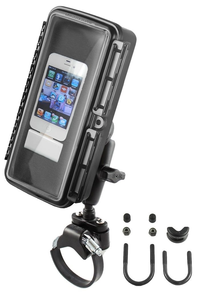 RAM Mounts Rohr-Halterung mit großer Aqua Box - Schraub-/Klemmschelle, mittlerer Verbindungsarm, B-Kugel (1 Zoll)