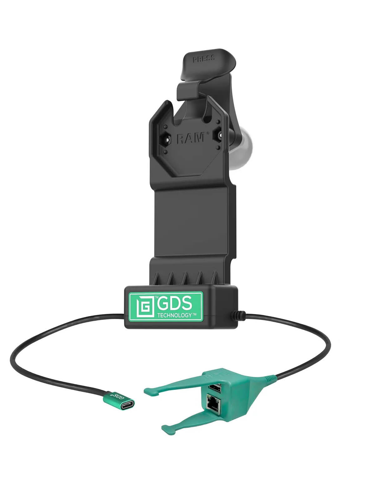 RAM Mounts GDS Uni-Conn Ladestation - 2-Lochmuster AMPS - USB-C & USB-A/RJ45-Anschluss - Schrauben-Set