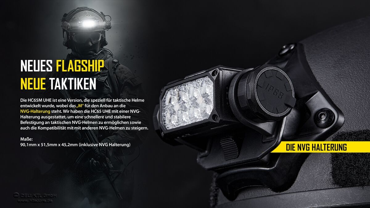 Nitecore HC65M UHE - 2000 Lumen, drei Lichtquellen, inkl. Akku und NVG-Halterung
