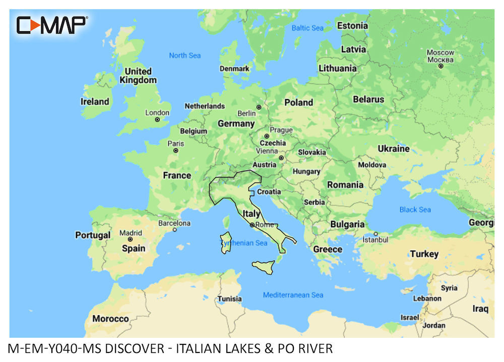 C-MAP DISCOVER:  M-EM-Y040-MS   Italian Lakes & Po River