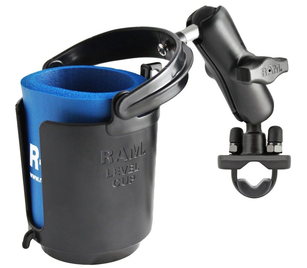 RAM Mounts Rohrhalterung mit Getränkehalter - mit Klemmschelle, B-Kugel (1 Zoll), im Polybeutel