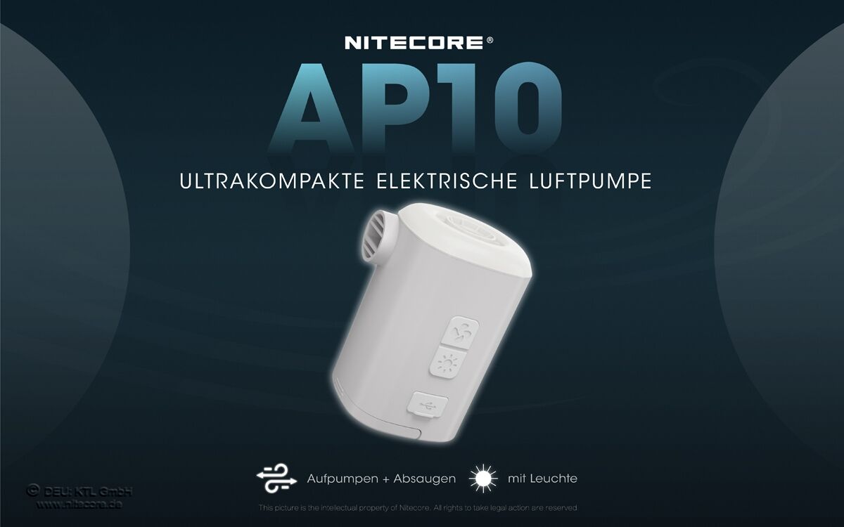 Nitecore AP10 - elektronische Luftpumpe, mit LED-Leuchte