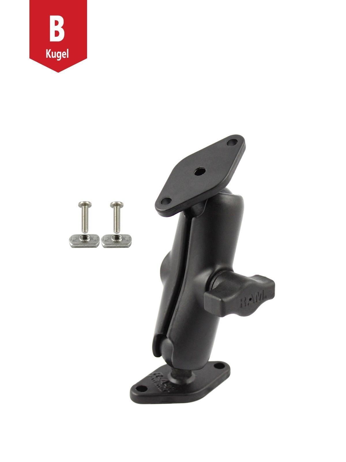 RAM Mounts Aufbau-Set - B-Kugel (1 Zoll) - 2x Diamond (Trapez) Basisplatten (2-Loch AMPS) - Mittlerer Verbindungsarm (ca. 94,74 mm) - Schrauben-Set (3/4“) für Flachmontage