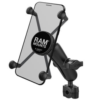 RAM Mounts X-Grip Motorrad-Halterung für Smartphones - Bis 114,3 mm Breite - Mittlerer Verbindungsarm - Kleine Torque Rohrschelle (Durchmesser 9,52 mm bis 15,87 mm) - B-Kugel (1 Zoll)
