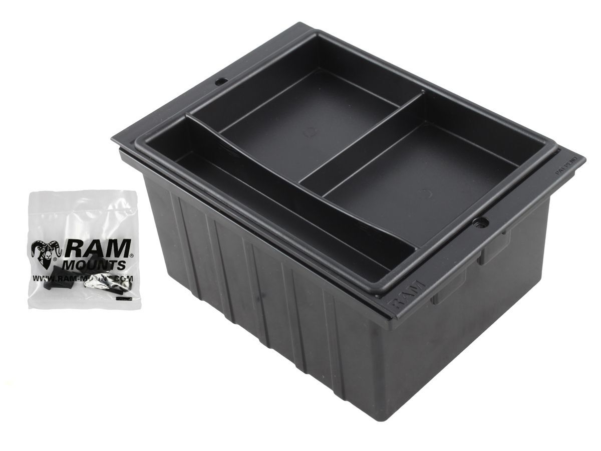 RAM Mounts Ablageschale für Tough-Box Fahrzeugkonsolen - pulverbeschichtetes Aluminium, mit Kasten, 152,4 mm breit
