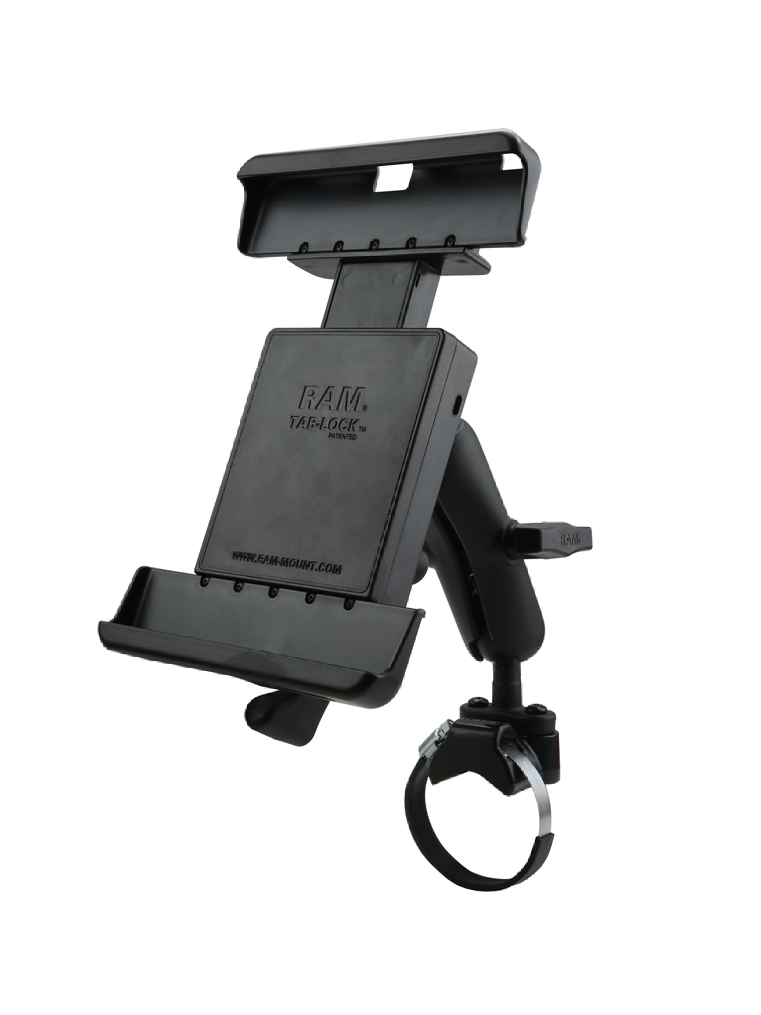 RAM Mounts Tablet-Halterung für 10 Zoll Tablets - C-Kugel (1,5 Zoll), Rohrschelle, Tab-Tite Halteschale (abschließbar)