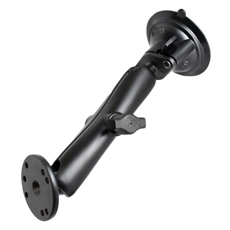 RAM Mounts Saugfuss-Set mit AMPS-Anbindung - langer Verbindungsarm, Diamond-Basisplatte (Trapez), runde Basisplatte (AMPS), B-Kugel (1 Zoll), im Polyb