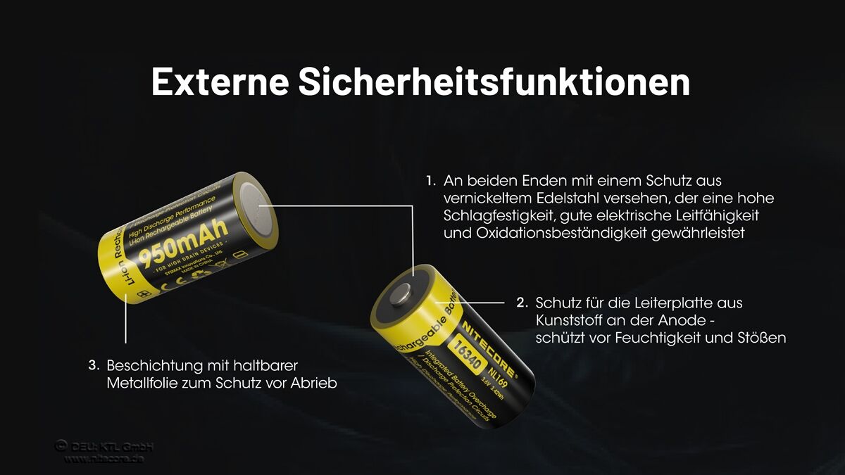 Nitecore Li-Ion Akku 16340, 950mAh - NL169