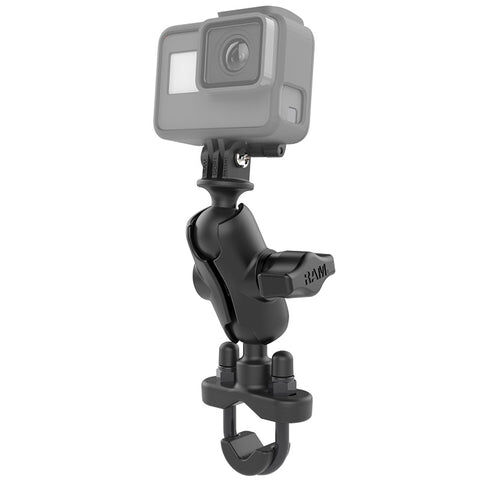 RAM Mounts GoPro Kamerahalterung (kurz) für Lenker/Rohre - mit Klemmschelle, B-Kugel (1 Zoll), im Polybeutel