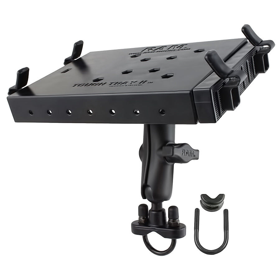RAM Mounts Lenker-Halterung Tough Tray II (Laptops/Notebooks) - B-Kugel (1 Zoll), Schraub-Klemme, mittlerer Verbindungsarm, Laptop-Halteschale